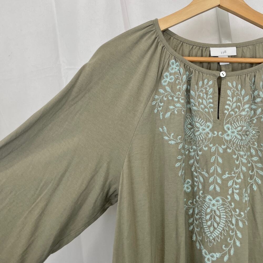 J. JILL Embroidered Flutter Raglan Sleeve Tunic Keyhole Top Green Size L - Picture 5 of 9
